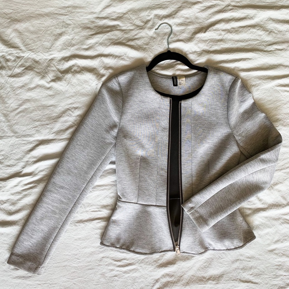 H&M Grey Peplum Style Blazer.  Soft Cotton.  Structured Shape.